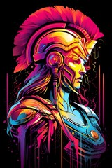 Athena the Goddess of Wisdom and Warfare in Stylish Synthwave Outfit