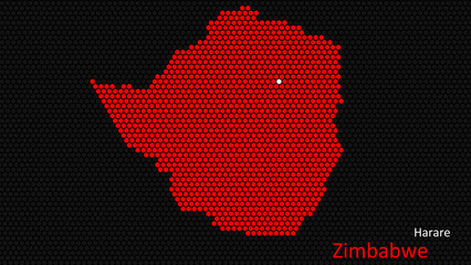 Fototapeta premium A map of Zimbabwe, with a dark background and the country's outline in the shape of a colored hexagon, centered around the capital. A simple sketch of the country