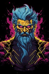 Electrifying Deity Modern Mythological Streetwear Portrait in Synthwave Style