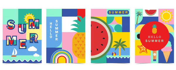 summer background with geometric style.illustration vector for a4 vertical design