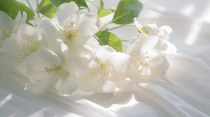 Jasmine flowers arranged on white silk