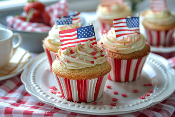 cupcakes with whipped cream and sprinkles  on memorial day
