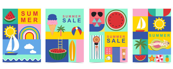 summer background with geometric style.illustration vector for a4 vertical design