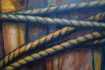 A drawing of three ropes with a blue background