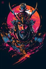 Fierce and Courageous Warrior Ma Chao in Bold Synthwave Esports Logo
