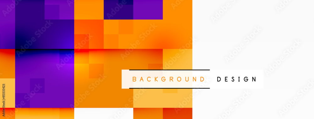 Poster colorfulness with orange, amber and yellow squares on a white background. rectangles, parallel lines