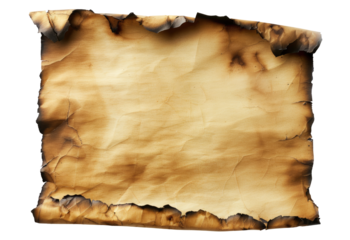Burned sheet of paper isolated on transparent background