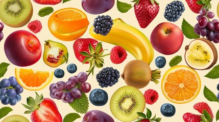 Colorful variety of fresh fruits. - obrazy, fototapety, plakaty