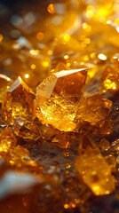 A close up of some gold crystals. - obrazy, fototapety, plakaty