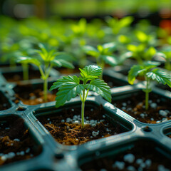 Cannabis plants growing in a greenhouse. - obrazy, fototapety, plakaty