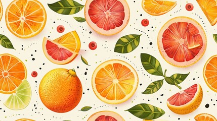 Fresh citrus fruits. Seamless pattern. Vector illustration. - obrazy, fototapety, plakaty