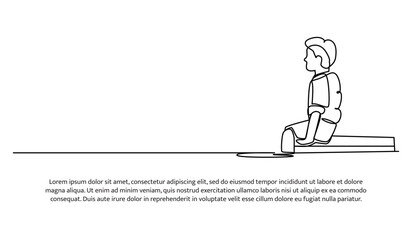 Continuous line design of kids vacation at the swimming pool. Single line decorative elements drawn on a white background.