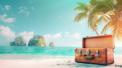 Fototapeta premium Beach scene with pirate ship and treasure ,generative ai