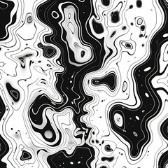 Abstract black and white fluid pattern, Monochrome vector illustration of a fluid, wavy pattern simulating natural marble or ink flow