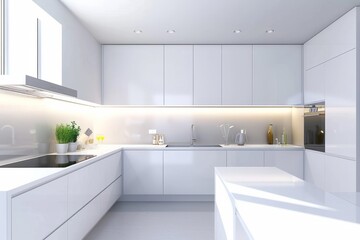 A minimalist kitchen with sleek cabinets, minimalist countertops, and integrated appliances, creating a clutter-free, Generative AI