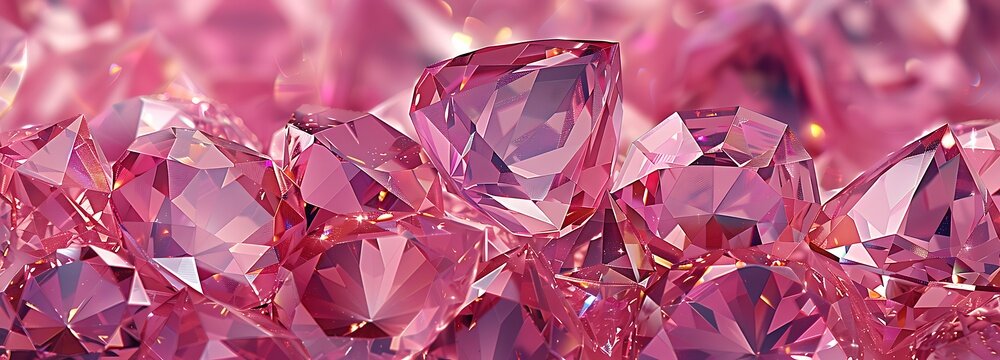 Graff Pink Diamond texture, iridescent texture, faceted gem crystal refractions panorama background 