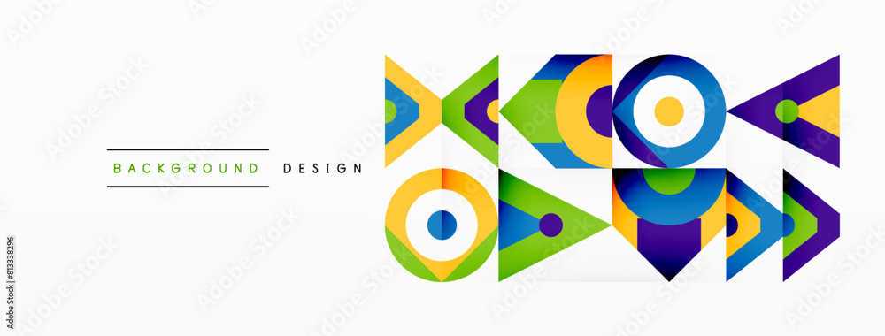 Poster a colorful geometric design with arrows pointing in opposite directions high quality