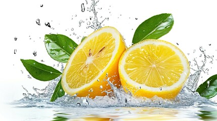 Refreshing Splash: Lemon and Water Dance on a White Background