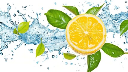 Refreshing Splash: Lemon and Water Dance on a White Background
