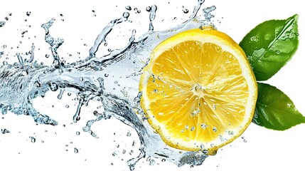 Tangy Temptation: Lemon Fruit Slice, Leaves, and Splash