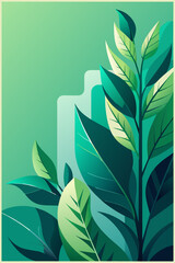 green leaves closeup on green background with copy space