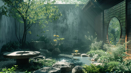 Serene Garden Pond with Stone Path