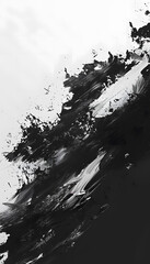 Black ink splatters create a grungy texture on a stark black and white background ,generative AI.
