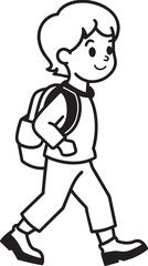 Boy with backpack go to school coloring page back to school concept illustration