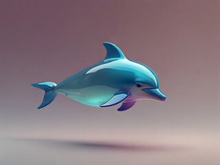 A cute dolphin made from glass material jumps mid air on vaporwave pastel background. Generative AI.