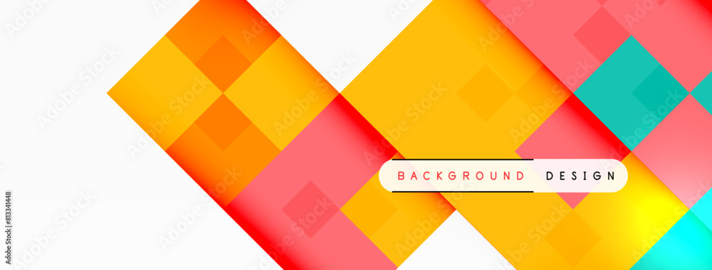 Poster colorfulness and symmetry meet in this vibrant art piece featuring orange triangles and rectangles o