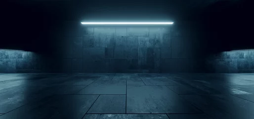 Modern Underground Massive Concrete Cement Blocks Hallway Room Tunnel Corridor Bunker Hangar Realistic Stage Lights Empty Warehouse 3D Rendering © IM_VISUALS