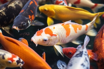 Orange goldfish swims in a freshwater aquarium