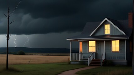 Stormy Skies Over Rural House