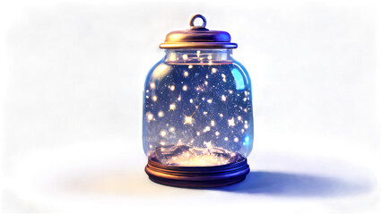 Clear glass bottle with lid Inside were many small lights.