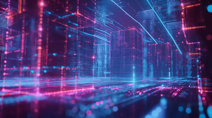 Digital cyberspace with particles and Digital data network connections concept.