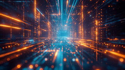 Digital cyberspace with particles and Digital data network connections concept.