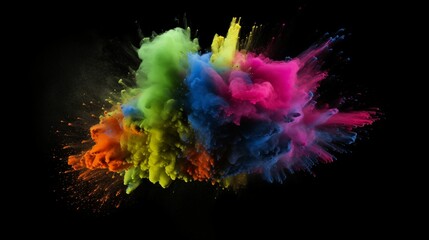 colored powder explosion isolated on Black background. Generative ai