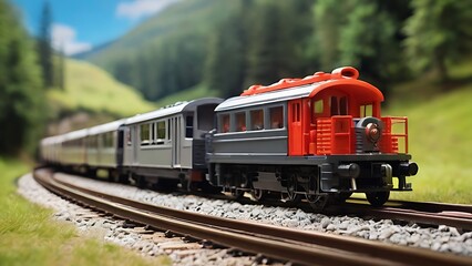 Obraz premium Toy train. Close-up on blurred background.