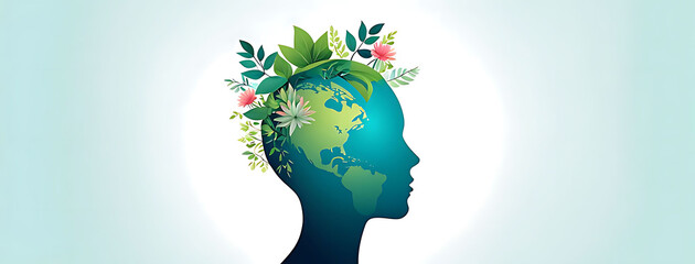  set vector illustration of head with plant blooming inside world mental health day 