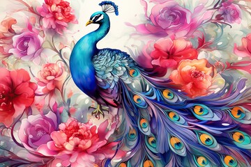 a painting of a peacock with the peacock on it