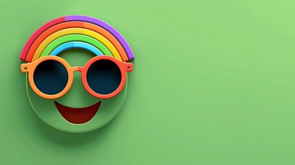 Smiling face with rainbow colored sunglasses emoji green background