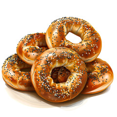 Clipart illustration of everything bagels on a white background. Suitable for crafting and digital design projects.[A-0001]