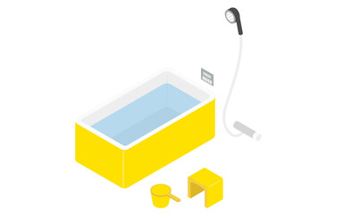 Bathroom: bathtub, shower, chair and hand tub, isometric illustration
