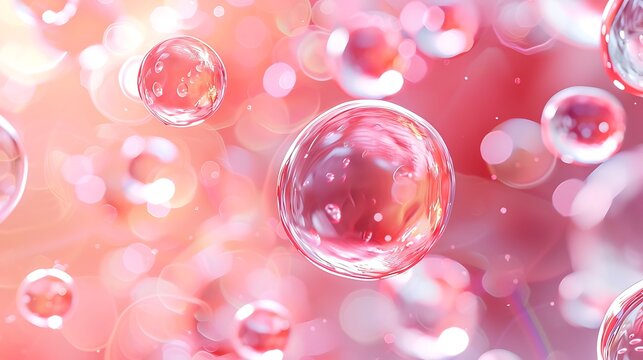 Stem cells floating on skin cell with aura pink background anti angie concept