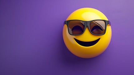 Cool smiley emoji with sunglasses on purple background