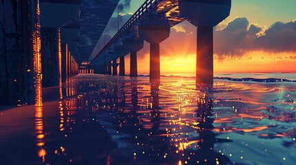 sunset Beach blue bridge built structure - Powered by Adobe