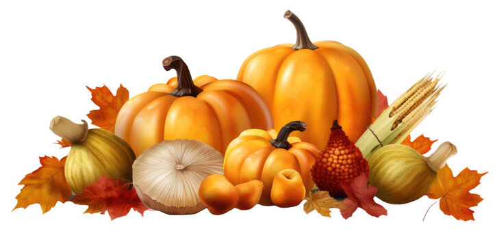 orange pumpkins and autumn leaves still life clip art preview