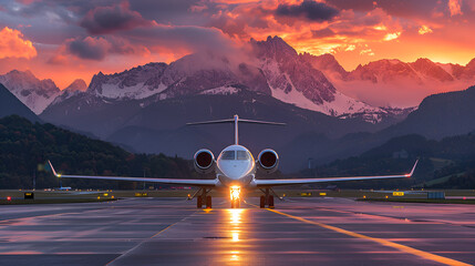 Private Business Jet Parked at the Airport, Luxury Travel by Airplane, Executive Aviation, Airport Terminal, Generative Ai

