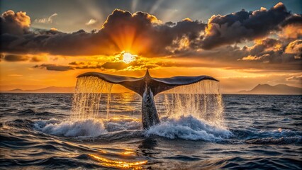 マッコウクジラが海面から尾鰭を出すイメージ