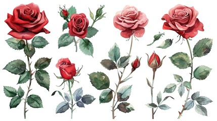 flower and leaves with watercolor assets on a white background,flower and nature motifs